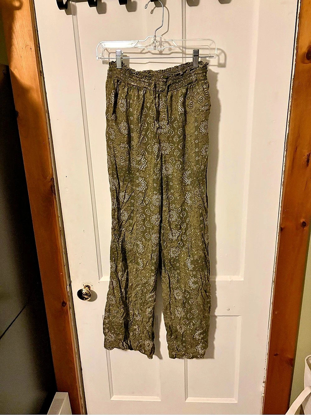 SO High Rise Smocked Waist Wide Leg Pants in Green
